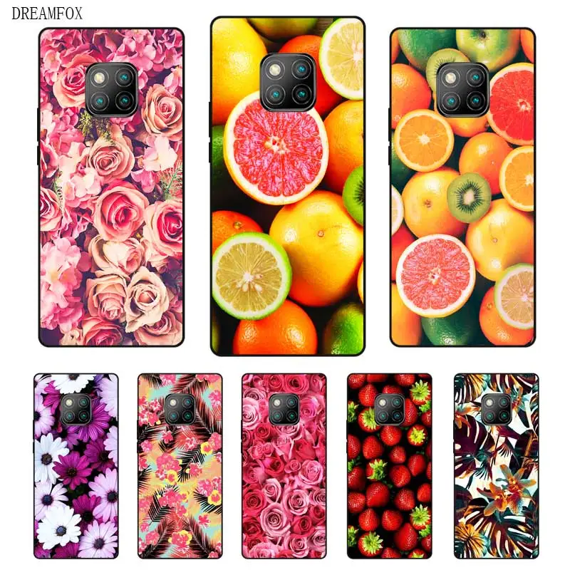 N264 Beautiful Flowers Black Silicone Case Cover For Huawei Mate 8 9 10 20 30 Lite Pro |