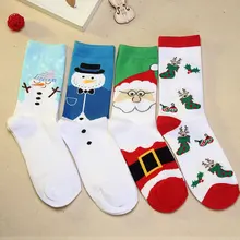 1 Pair Casual Kawaii Socks Women Warm Foot Wear Harajuku Christmas Gift Santa Claus Snowman Printed Funny Cute Socks Cotton W2-2