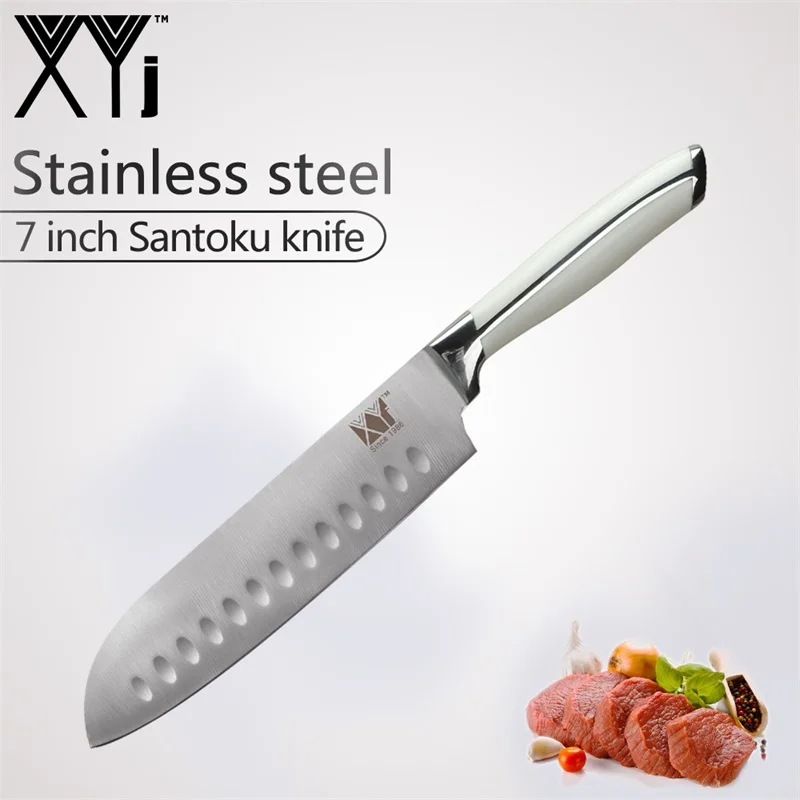 XYj японский нож шеф-повара из нержавеющей стали, кухонные ножи " 5" " 3,5", нож для очистки овощей, нож для нарезки сантоку, нож для приготовления пищи - Цвет: 7 inch Santoku Knife