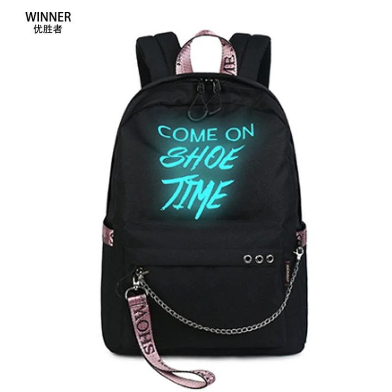 

2018 Winner Korean New Fashion Black Pink School Backpack For Teenage Girls Fans Casual Luminous Backpacks Travel Bag Mochila