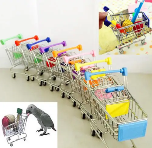 

New Colorful Funny Mini Supermarket Shopping Cart Trolley Pet Bird Parrot Hamster Toy Wholesale