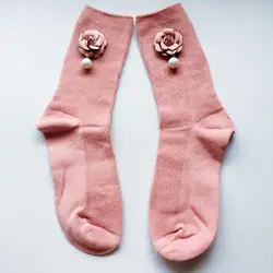 1 пара женских теплых длинных носков Camellia в стиле ретро, Осень-зима, хлопковые носки без пятки с объемным цветком Camellia, однотонные носки с