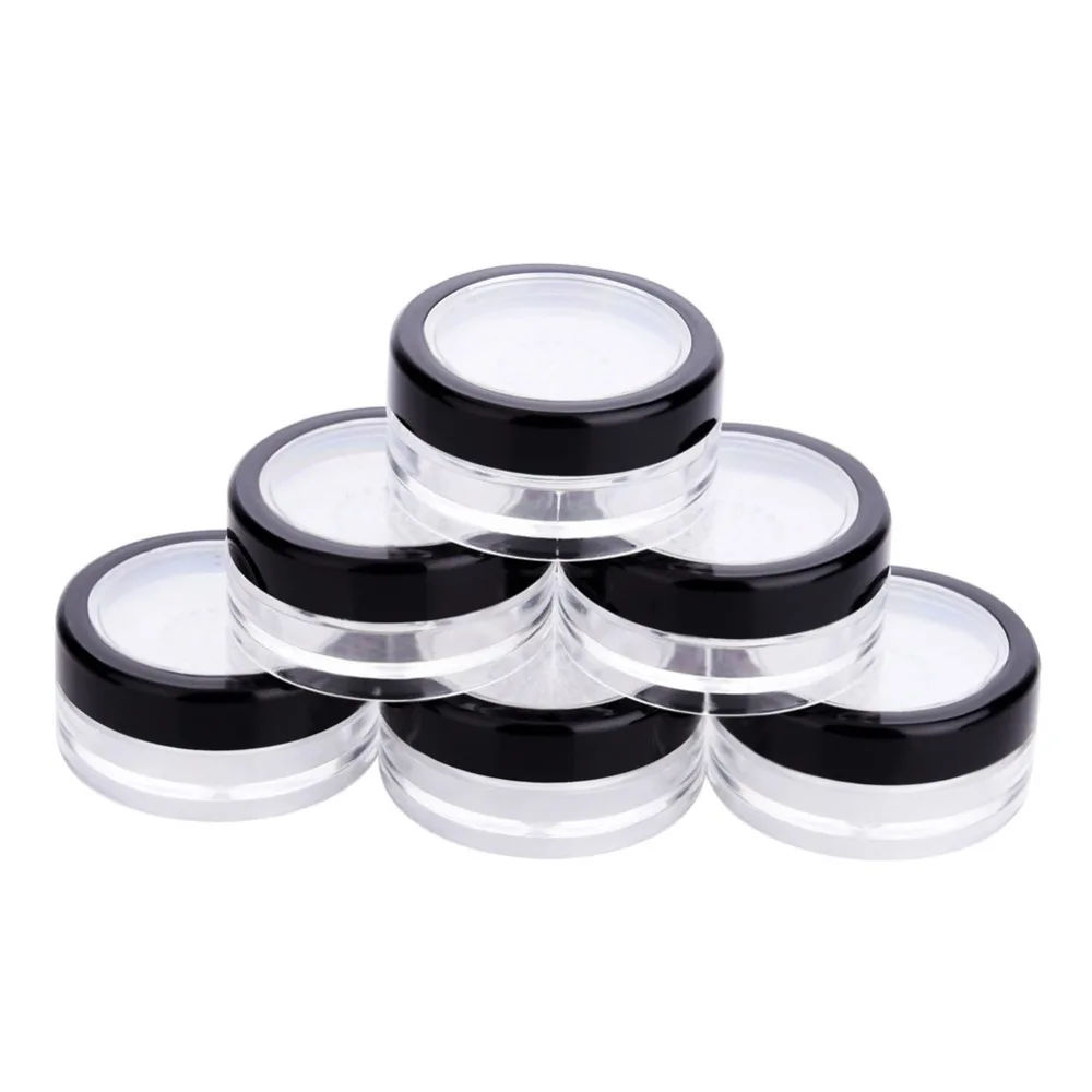 

6 pcs /set 10g Plastic Loose Powder Jar with Sifter Empty Cosmetic Container Black Matte Cap Makeup Compact