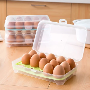 

15 Blank Kitchen Refrigerator Eggs Storage Box Holder Preservation Box Portable Plastic Eggs Box Home Kitchen Storage CF-1681