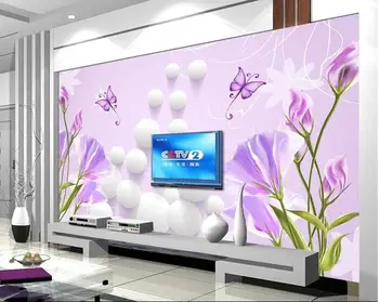 

3d wallpaper custom mural non-woven wall sticker wall paper 3 d sphere lilies TV setting wall mural stereograph