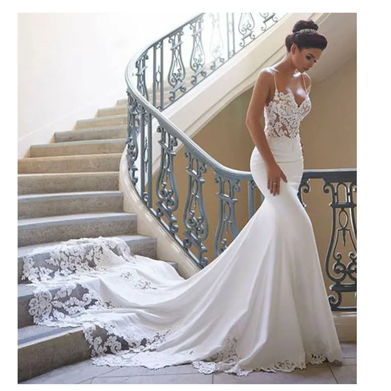 

Mermaid Wedding Dress Long Sleeves 2019 Vestidos de novia Vintage Lace Sweetheart Neck Bridal Gown Backless Wedding Gowns