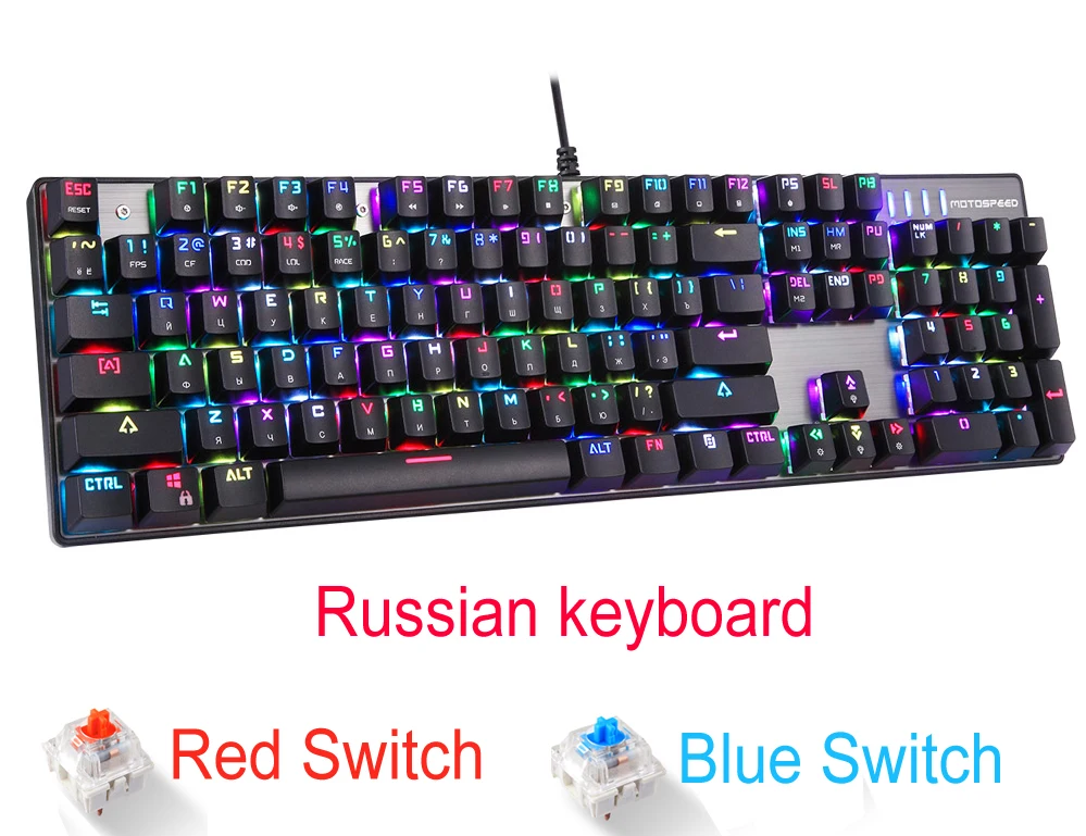 Russian English Layout Metal Keyboard Blue Red Switch Gaming Wired Mechanical Keyboard RGB Anti-Ghosting for Computer