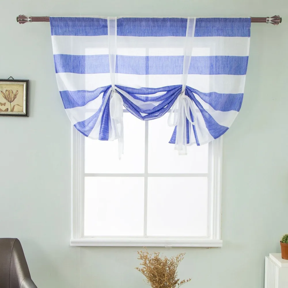 Tie Up Kitchen Short Sheer Roman Blinds Shades Striped Sheer Tulle
