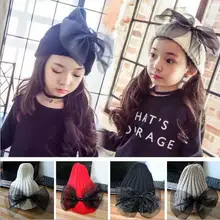 Новинка шляпа осень-зима Большой ленты луки вязать шапочки Шапки модная детская одежда Вязание шапки вязаные Осень