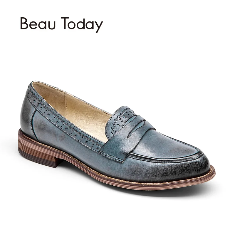 BeauToday Penny Loafer Women Sheepskin Moccasin Genuine Leather Slip On Pointed Toe Flats Casual Dress Shoes