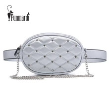 FUNMARDI Алмазный дизайн Поясные Пакеты Серебряные стеганые сумки Через Плечо из PU Кожи Бархатная черная сумка На Талии Модная женская сумка WLHB1741