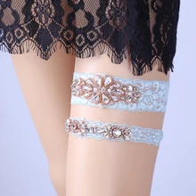 Синий цветок кристалл аппликация Сексуальная кружевная Свадебная подвязка набор невесты ноги подвязка пояс ручной работы