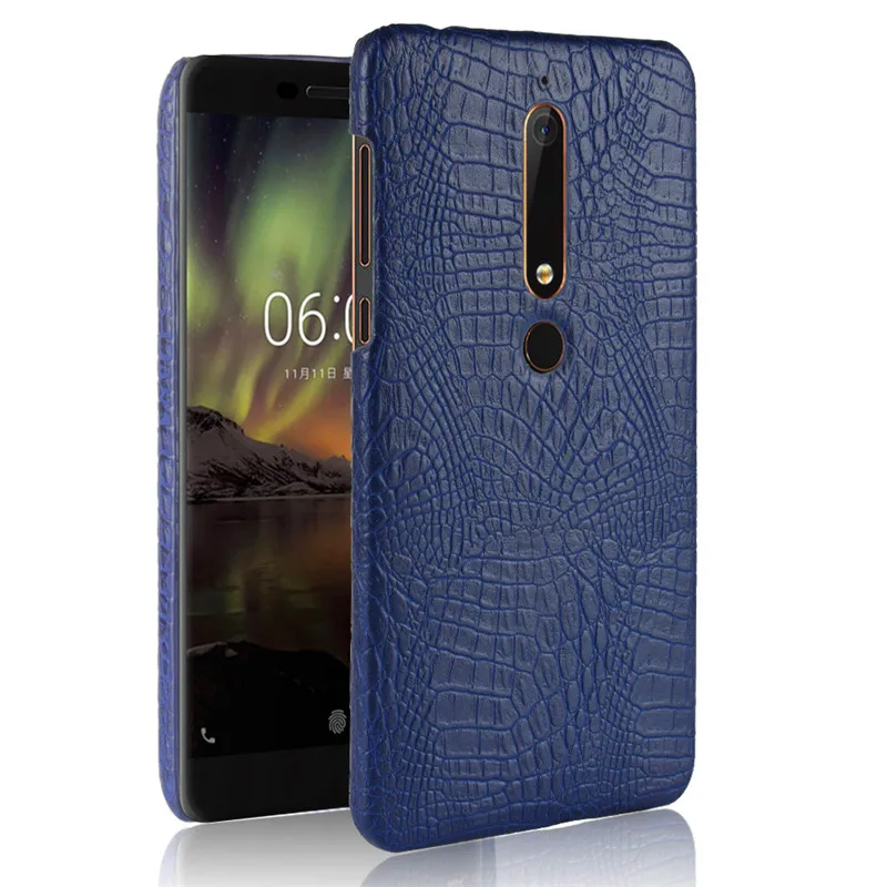 

For Nokia 6 2018 TA-1054 Case Crocodile Pattern Hard PC+PU Leather Back Cover Case for Nokia 6 2018 TA 1054 Cover Protector