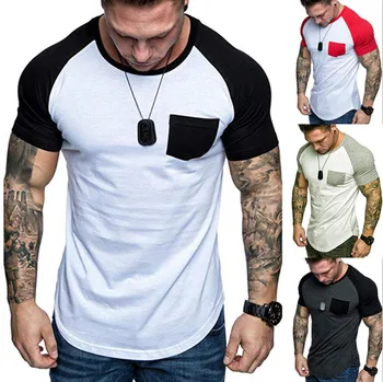 

t shirt men Spring Summer Slim Fit Raglan Patchwork Pocket Short Sleeve Pattern Cotton Casual tshirt Sport Tops men clothes 2019