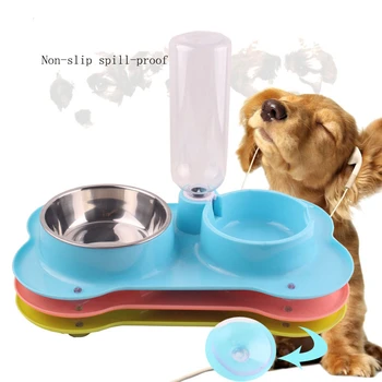 

Pet Dog Cat Stainless Steel Double Feeding Bowl Water Container Food Anti-Choking Bowl Non-slip vacuum Sucker Pet Feed Feeder