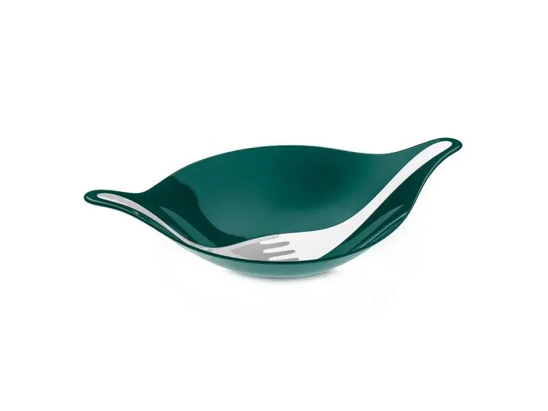 Салатник koziol, LEAF, L+, 3 л, с приборами, бело-зеленый