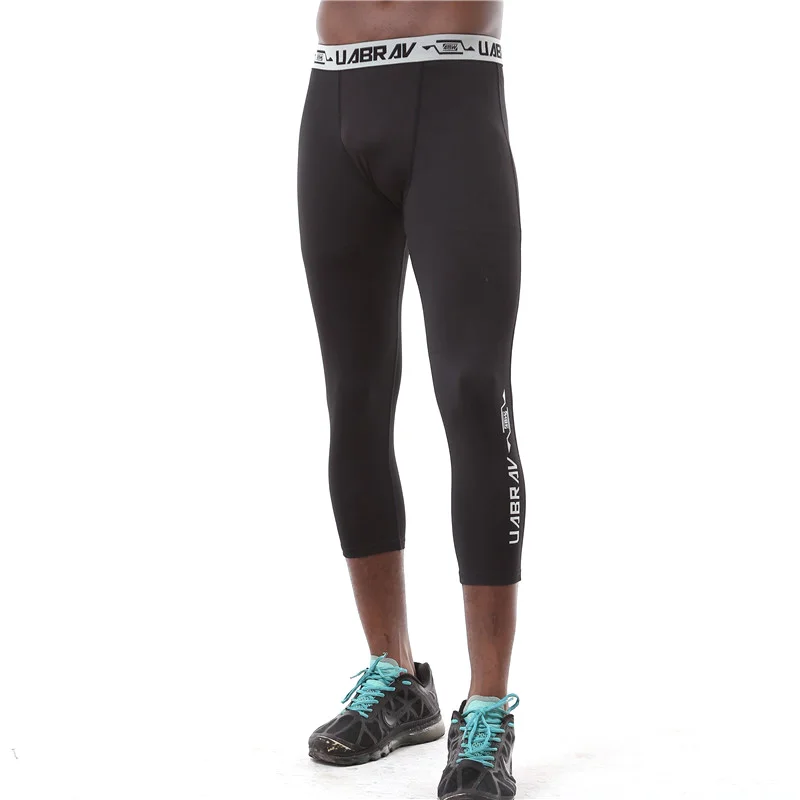 3/4 Calf Compression Pants For Men Fitness Flexible Workout Trousers Slim Quick Drying Track