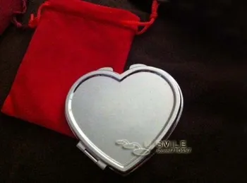 

Blank Silver Heart Compact Mirrors Makeup Mirror +FREE RED POUCHES Bridal Wedding Gift #18038
