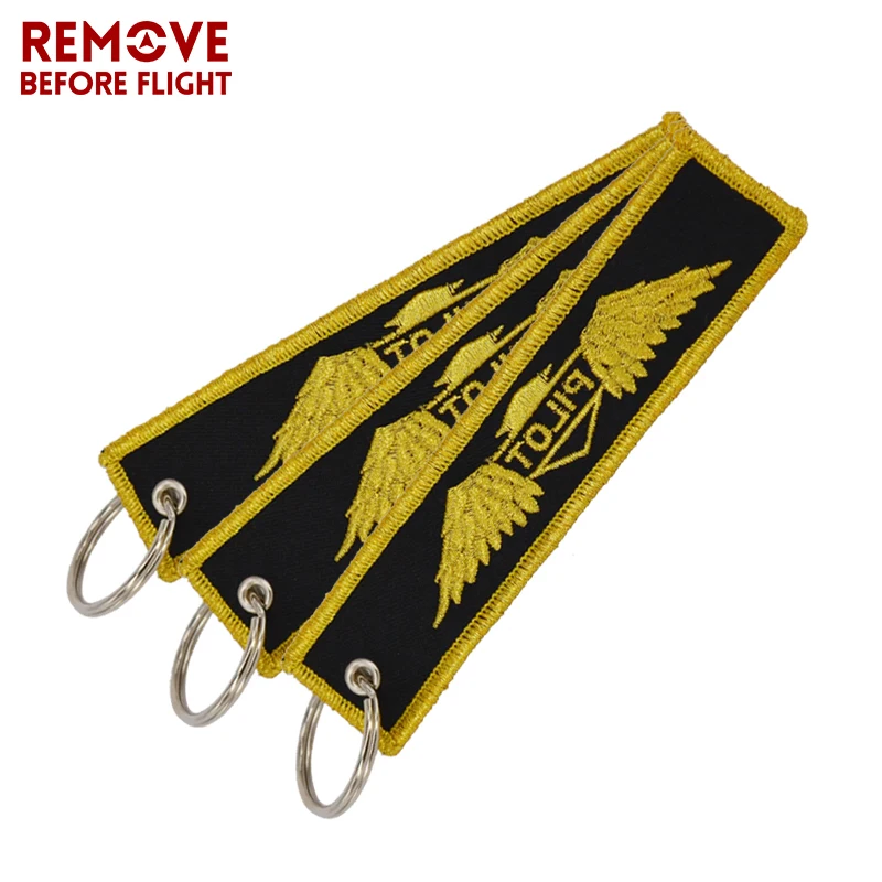 Remove Before Flight Keychain Embroidery Gold-Color Pilot Key Ring Chain for Aviation Gifts OEM Key Chains Aviation Safety Tag2