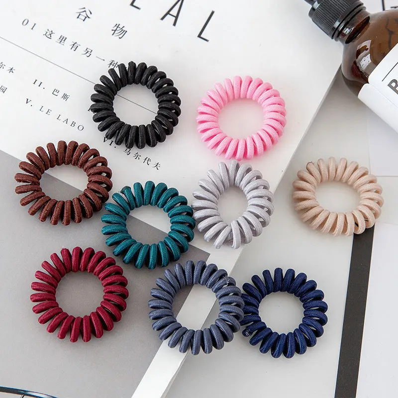 

5 PCS Telephone Wire Line Cord Striped Wrap Black Cloth Hair Ring Elastic Hair Band Girl's Hair Scrunchy Accessories For Women