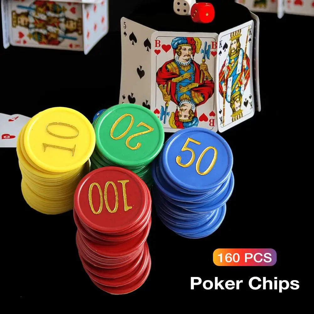 160-piece Plastic Poker Chips With 4 Gold Numbers Printed For Plastic Coins Game Chips-yellow + Green + Red + Blue