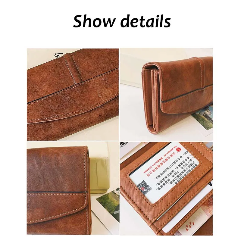 Cowhide Leather Trifold Wallet Women Long PU Vintage Female Clutch Purse Hasp Ladies Phone Bag Girl Card Holder Elegant Pouch