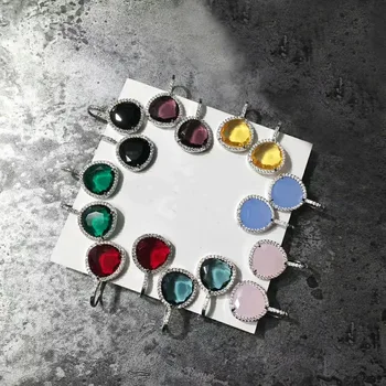 

8 colors triangle water drop shape glass crystal candy earring silver color full cz stone nudo pip ring women jewelry
