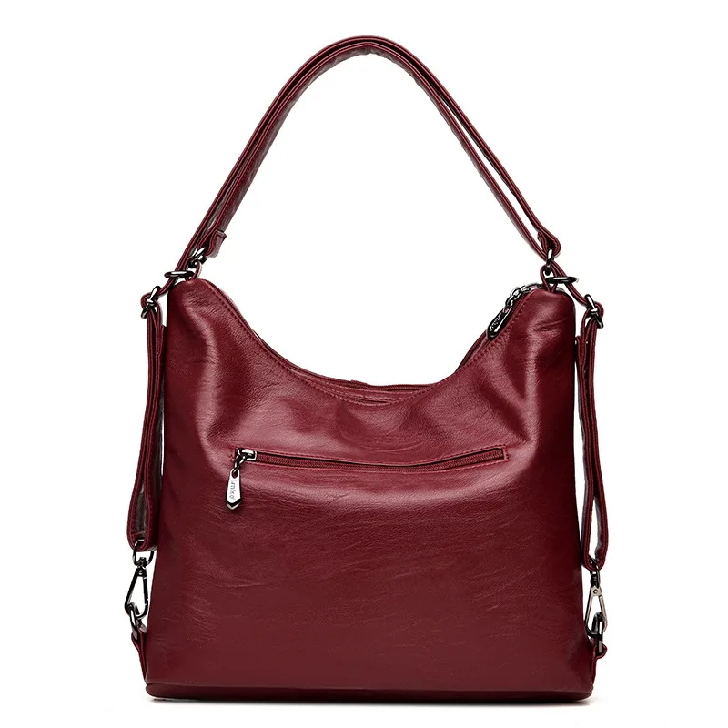  3 In 1 Multifunctional Backpack Women Soft Leather Backpack Female Travel Shoulder Bag Convertable  - 32967930739