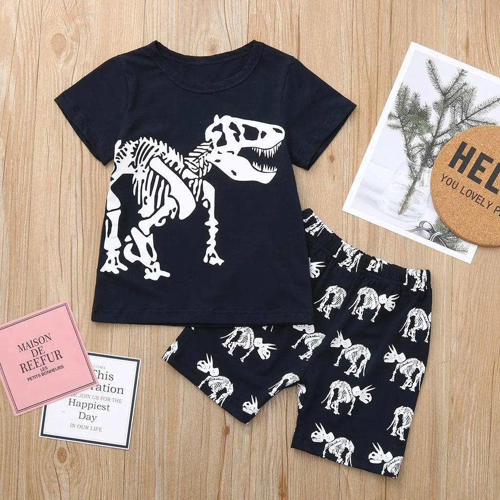 

CHAMSGEND Toddler Baby Kids Boys Cotton Blend Dinosaur Summer Pajamas Sleepwear Tops Pants Outfits Set FEB22 P35