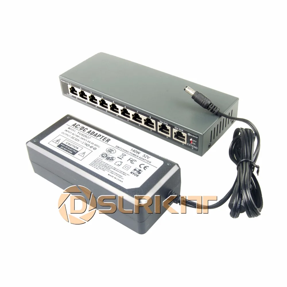Meilleur DSLRKIT 250M 10 Ports 8 PoE commutateur injecteur puissance sur Ethernet 52V 120W max140W pour caméra IP système de caméra AP CCTV sans fil