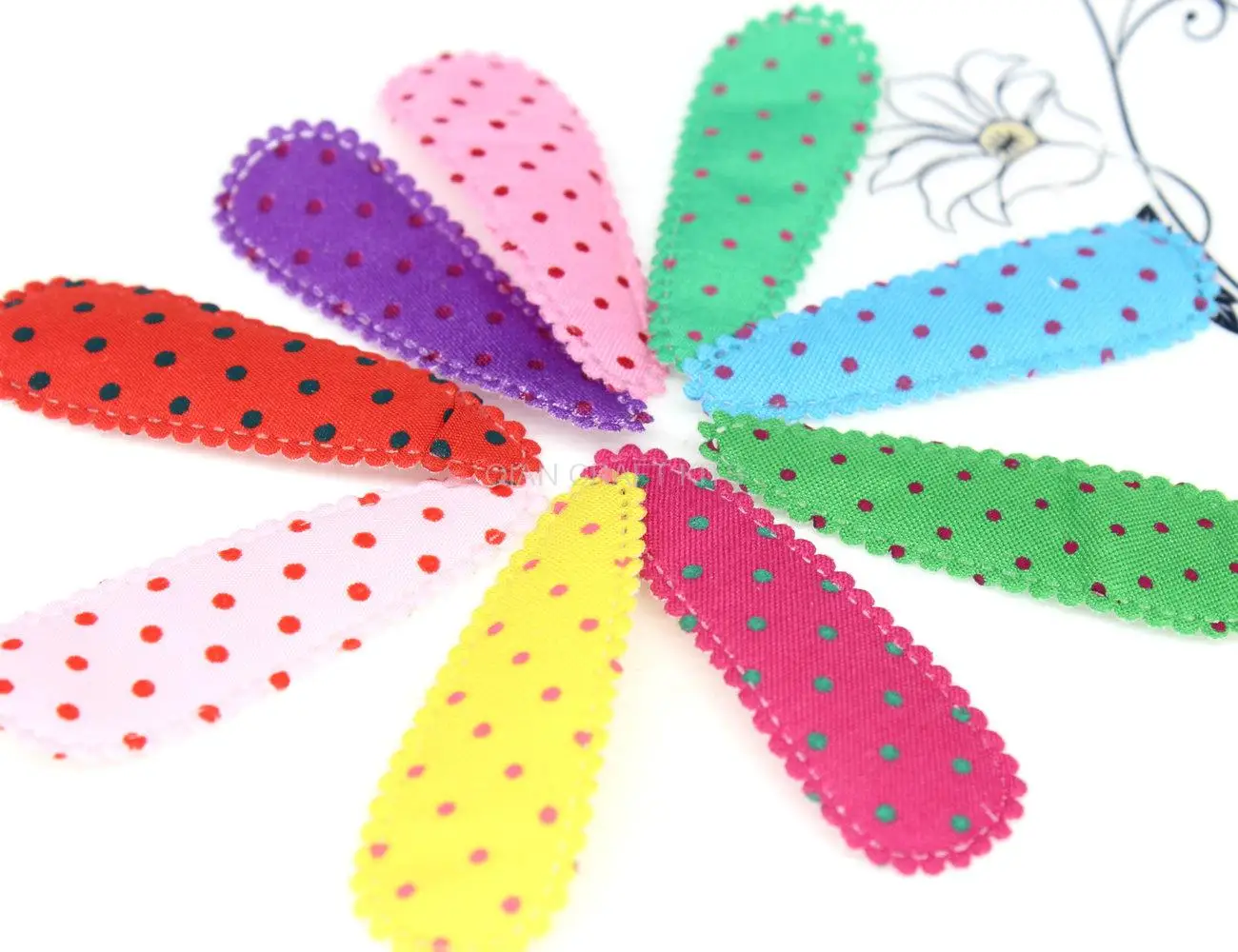 300pcs polka dot 50mm mixed colors fabric snap clip cover, padded applique, hair bow supply, barrette cover clips not included