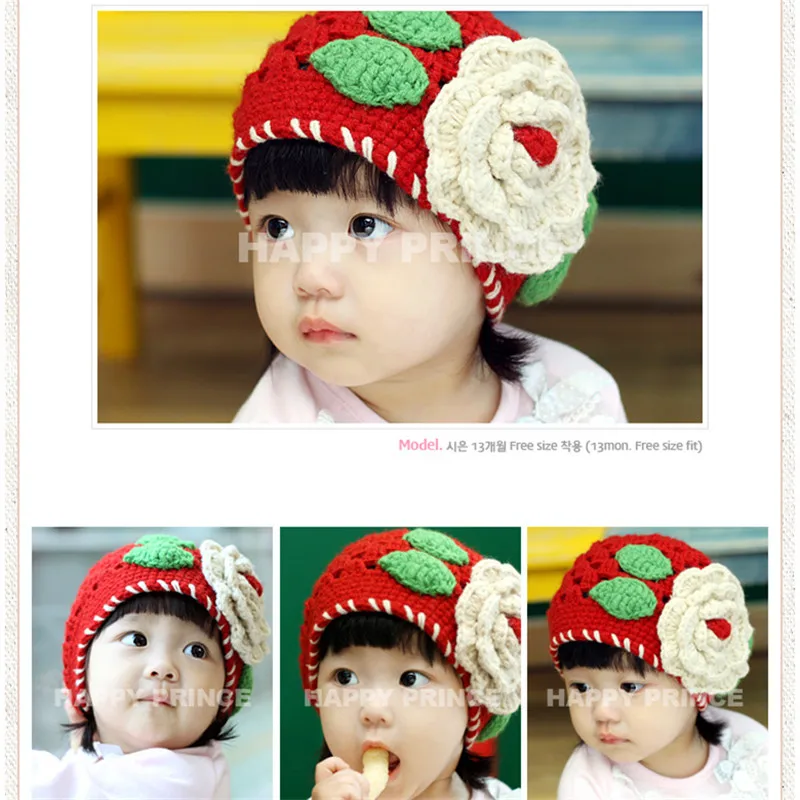 

Newborn Baby Sweet Flower Crochet Beanie Knitted Cap Toddlers Girl Warm Handmade Autumn Winter Knitting Wool Hat