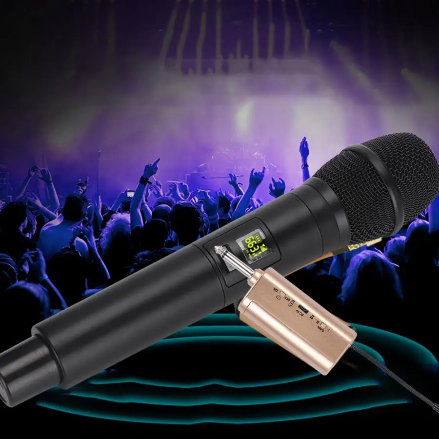 Rechargeable UHF Handheld Wireless Professional Microphone with Mini Bluetooth Receiver Support Battery Performance Microphone