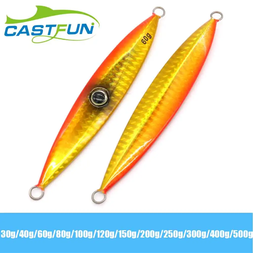 Isca de Pesca de Água Salgada de Metal Castfun 1 pc 30g 80 60 40g g g 100g 120g 150g 200g 250g 300g Lento Jig Colher Isca Jigging