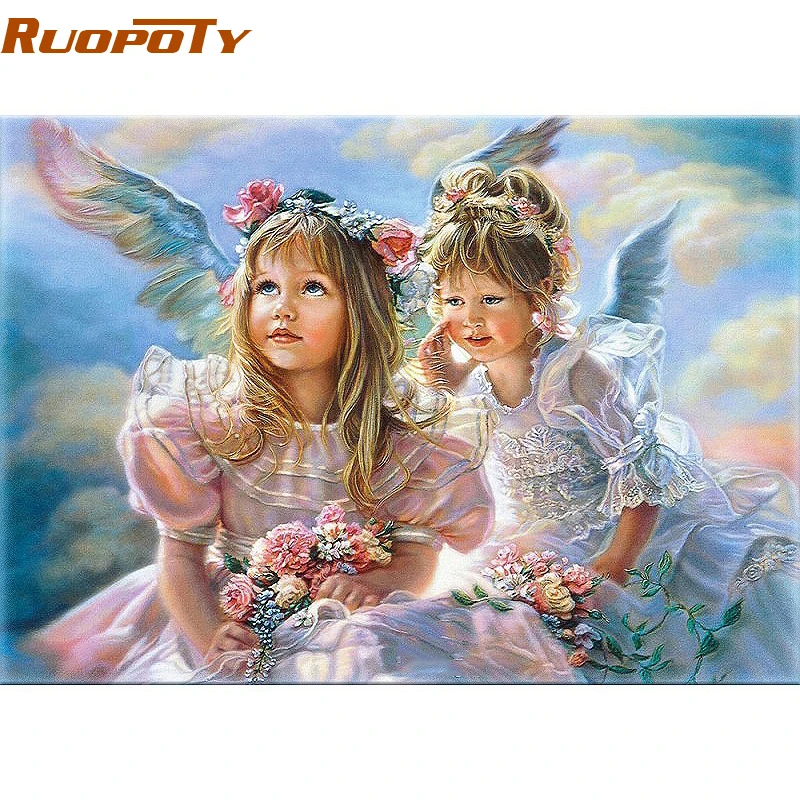 

RUOPOTY Angel Girls Wall Art Picture Diy Painting By Numbers Figure Painting Hand Painted Home Decor Unique Gift For Children