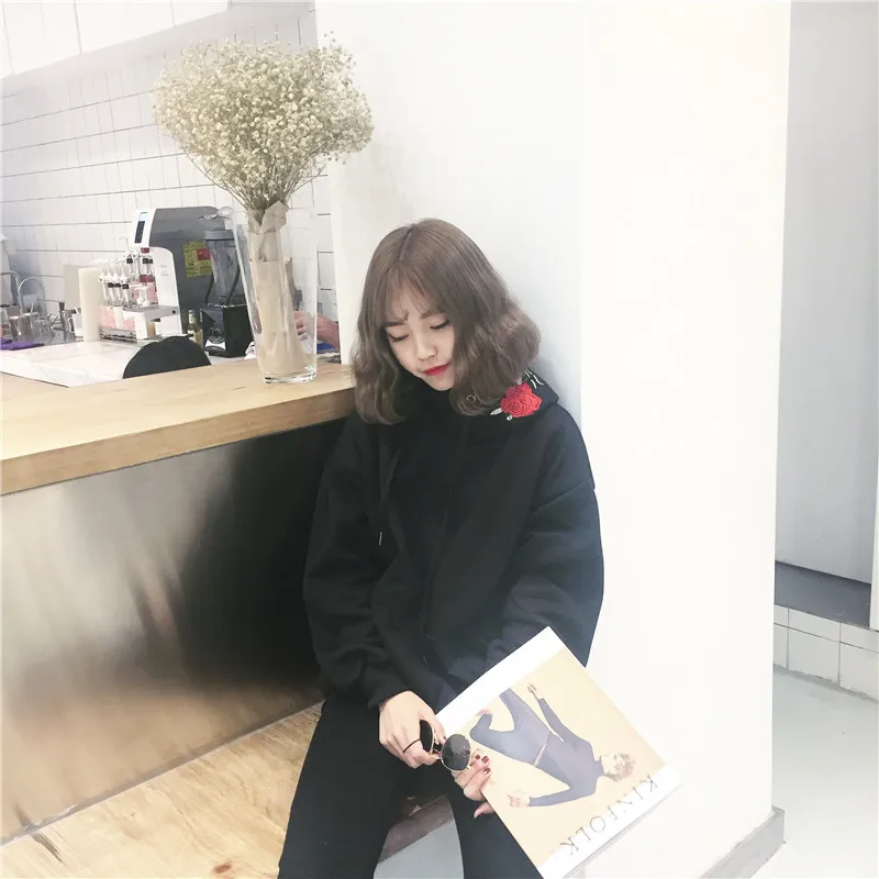 Mr.nt students fashion new rose hooded printing high-end Korean version of the wild college hoodie