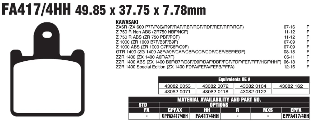 2 пара передние тормозные колодки для Kawasaki ZX6R ZX-6R Z750 R Z750R Z 750 R Z1000 GTR 1400 ZZR 1400 ZZR1400