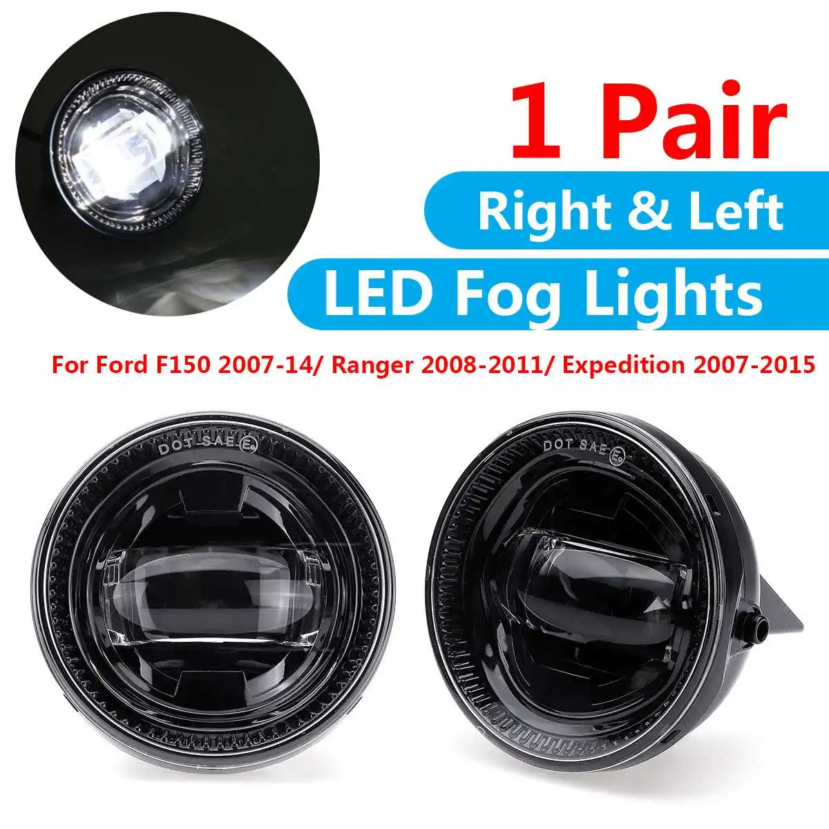 

2x LED Fog Lights Lamp For Ford F150 2007-14 Ranger 2008-11 Expedition 2007-2011 Die-cast Aluminum 6500K Waterproof Shockproof