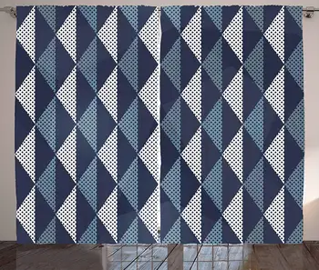 

Geometric Curtains Rhombuses and Dots Composition of Abstract Shapes Retro Revival Living Room Bedroom Window Drapes Bluegrey