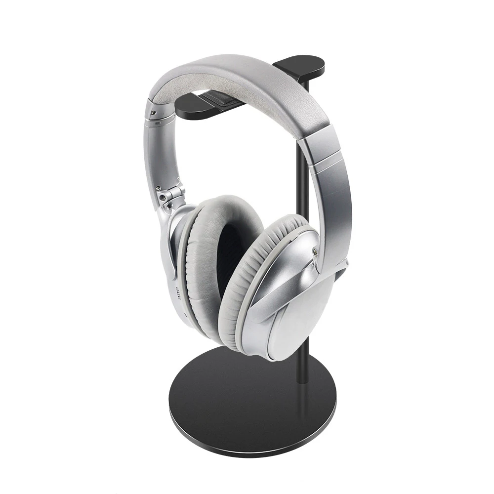 Black Headphone Stand Aluminum Holder Earphone Anti skid Flexible Headrest ABS Solid Base