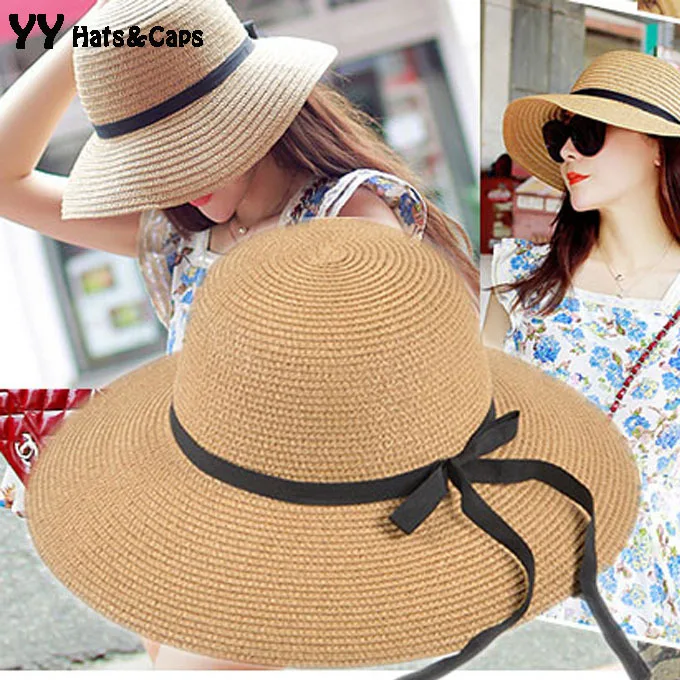 Шляпа женская Соломенная с лентами и бантом YY0097|sombrero de sol|girls summer hatsstraw hats women |