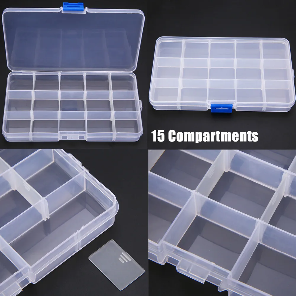 New 15 Compartment Plastic Nail Storage Container Transparent Nail Art Equipment Nail Storage Box Organizer Container Case