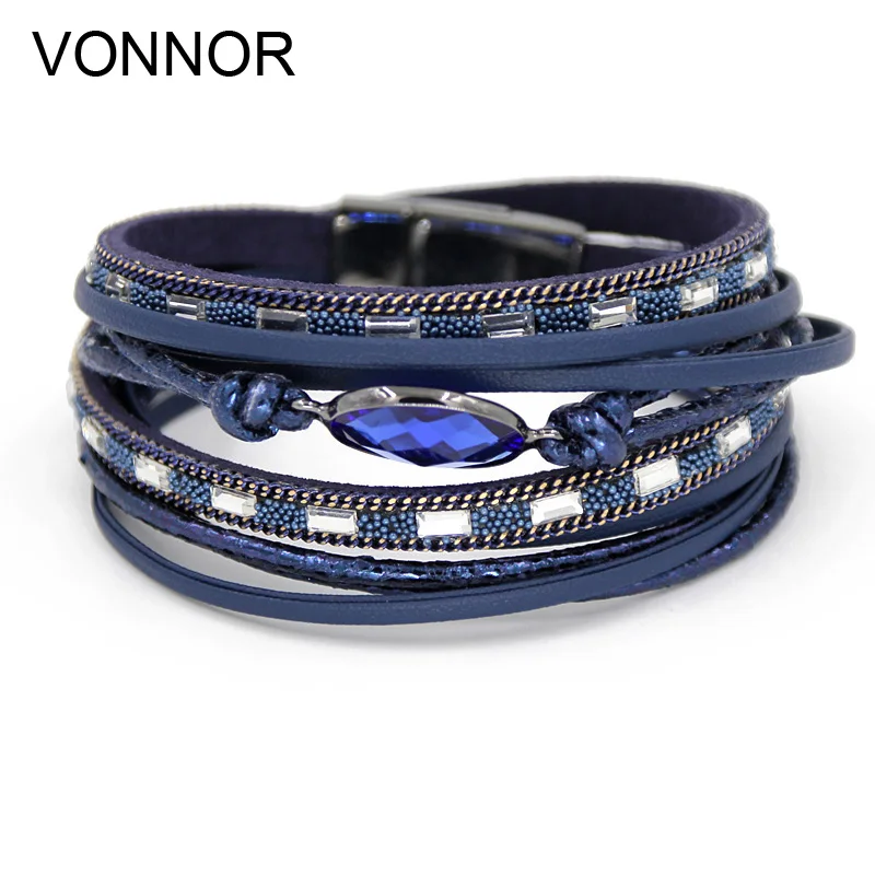 

VONNOR Bracelets for Women Multi-layer Winding Wrap Leather Crystal Bracelet Hand Jewelry Female Accessories Dropshipping