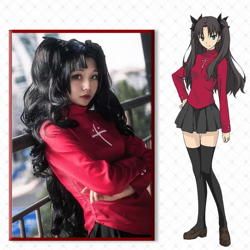 Tohsaka Rin Хэллоуин Косплей Костюм Fate/Stay Night Rin Tohsaka Униформа платье Cos аниме Fate Grand костюмы полный комплект с париком