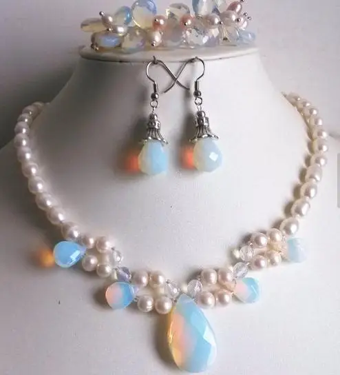 Perfect Pearl Jewelry Set White Color Freshwater Opal Necklace Perfect Pearl Jewelry Set White Color Freshwater Opal Necklace Bracelet Earrings Fashion Lady S Wedding Party Gift In Sets From