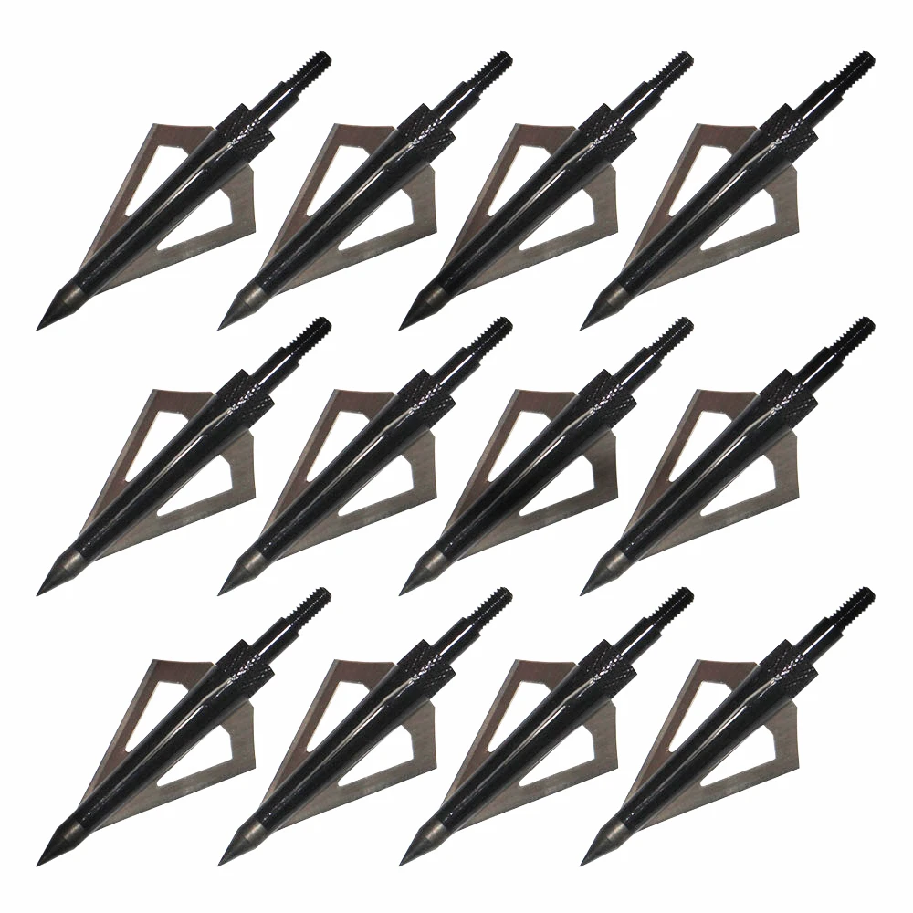 12Pcs Black Arrowhead 125Grain Fixed 3 Blade Broadhead for Recurve