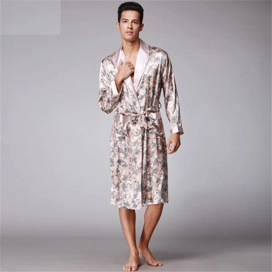 ROSICIL Men's Robes Sleep Lounge 2017 Fashion Faux Silk Sleep Robe Long