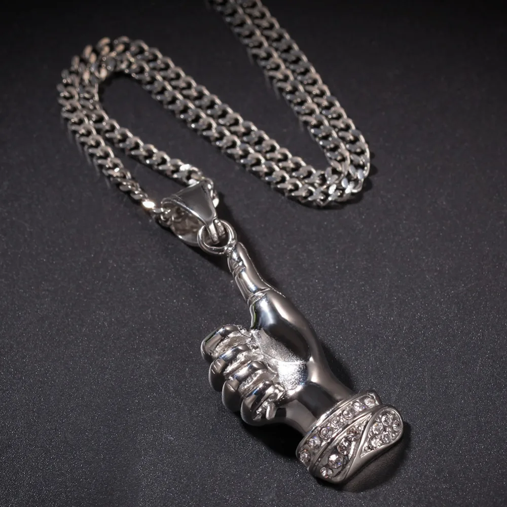 Хип хоп полностью Iced Out горный хрусталь большой палец кулон ожерелье мужские и