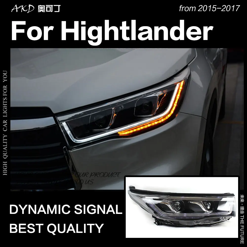 AKD автомобильный Стайлинг для фары Toyota Highlander новая светодиодная… для Kluger фары DRL Hid головная лампа Angel Eye Bi Xenon аксессуары