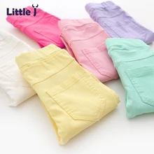 Little J/Леггинсы ярких цветов для девочек; Детские хлопковые узкие Джеггинсы; Детские обтягивающие брюки; штаны в Корейском стиле для девочек; одежда